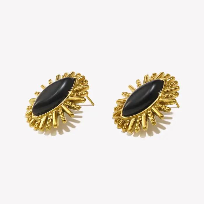 E.B.belle – boucles d'oreilles œil en Agate noire, pierre naturelle, acier inoxydable, plaqué or 18 carats, bijoux à la mode pour femmes, breloque de haute qualité