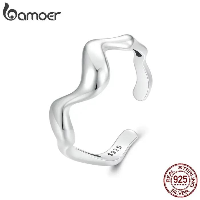 BAMOER-Bague en argent regardé 925 pour femme, vague minimaliste, larme, haute polie, confort ajusté, bague réglable