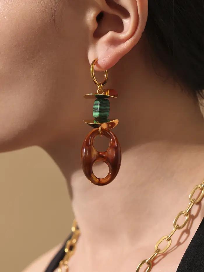 Collier et boucles d'oreilles avec pendentif en forme de nez de cochon ambre pour femmes