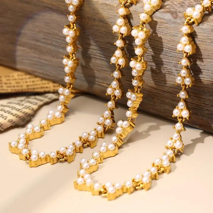 Collier et Bracelet en acier inoxydable pour femmes, avec perles de coquillage, plaqué or 18 carats, bijoux de luxe pour femmes