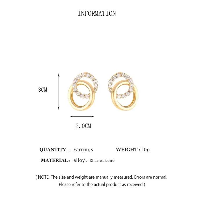 Boucles d'oreilles à clous géométriques couleur or avec strass étincelants pour femmes, bijoux féminins de luxe légers, romantiques et élégants pour toutes les occasions