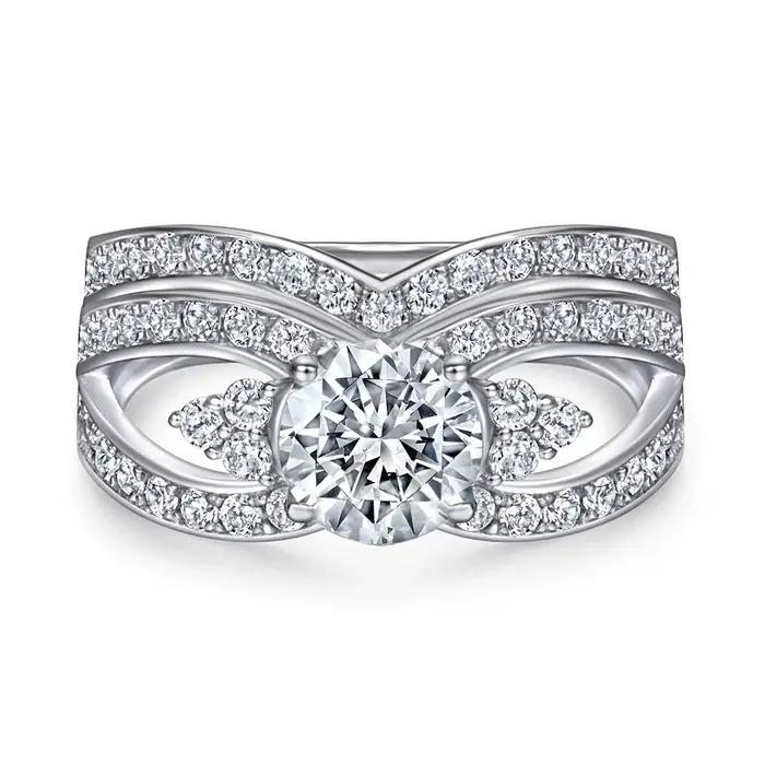 Vinregem 1.2 CT coupe ronde laboratoire créé saphir gemmes mariage bague de fiançailles ensembles 2