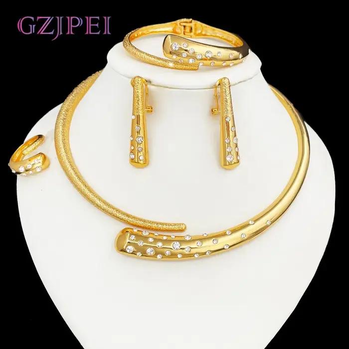 GZJPEI 2025 nouveau brillant Zircon ensemble de bijoux dubaï 18K plaqué or manchette ouverte Bracelet de luxe cubique