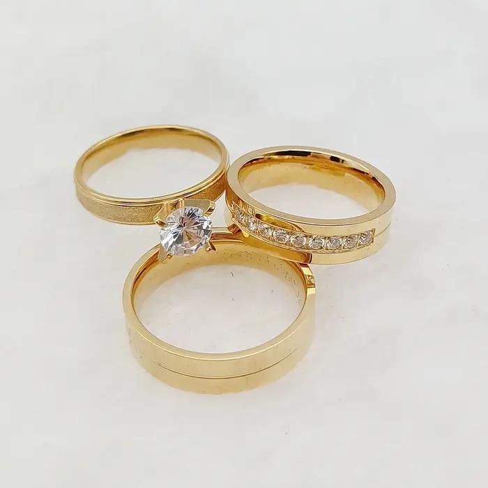 Ensemble de bagues de fiançailles de mariage plaquées or 18 carats