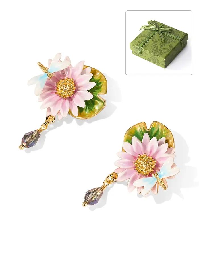 Boucles d'oreilles pendantes en forme de fleur de Lotus en émail de raisin juteux pour femmes, éping