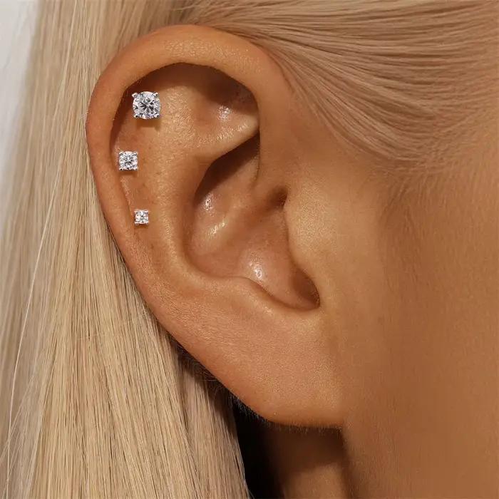 Aide Mini 2/3/4mm Moissanite boucle d'oreille pour les femmes 925 en argent Sterling