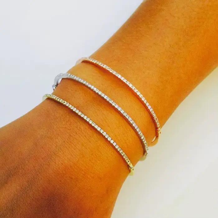 Bracelets joncs luxueux en or et rhodium bicolore avec micro-pavé de zirconiums, bijoux de mariage, cadeau, vente en gros à prix abordable