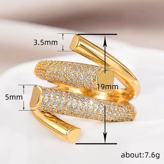 Bague Huitan Hyperbole en forme géométrique couleur or pour femme, luxueuse, pavée de zircons étincelants, pour usage quotidien, soirée, mode polyvalente, bijoux pour femme