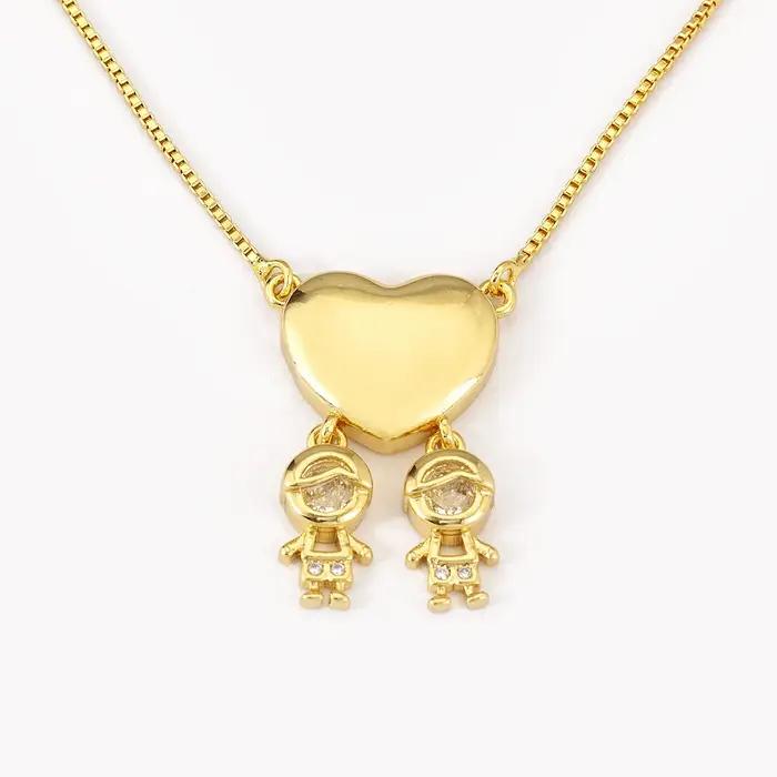 Mode cristal Zircon fille garçon coeur pendentif à breloque collier pour femmes femme fils/fille chaîne lien bijoux cadeaux d'anniversaire