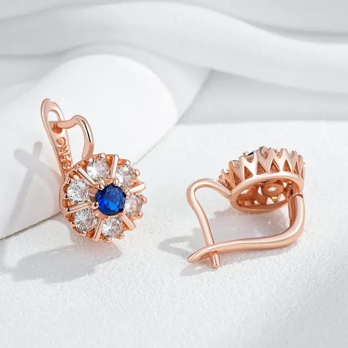 Kienl chaud 585 couleur or Rose fleur anglais boucle d'oreille pour les femmes tendance bleu naturel Zircon accessoires de haute qualité bijoux quotidiens