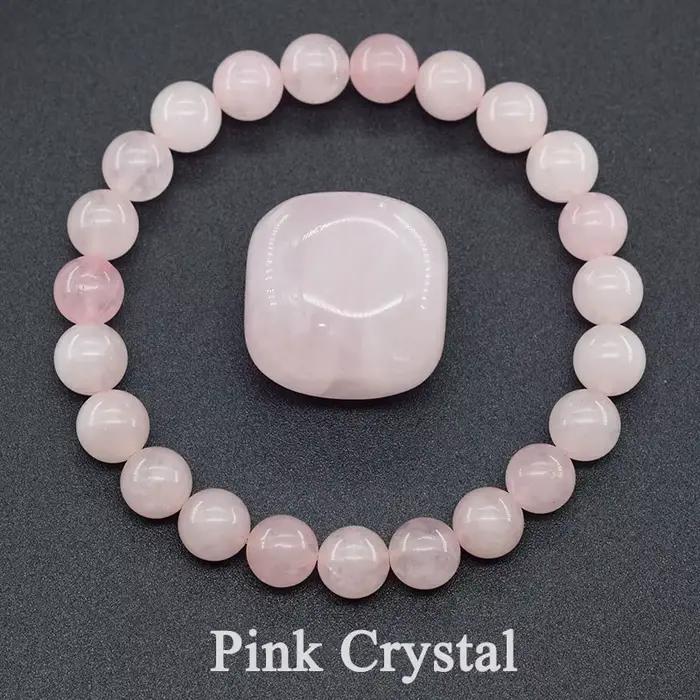 Bracelets extensibles en pierre naturelle de Quartz, poudre de Rose naturelle, purifie l'âme, bijoux, perles pour amoureux des femmes