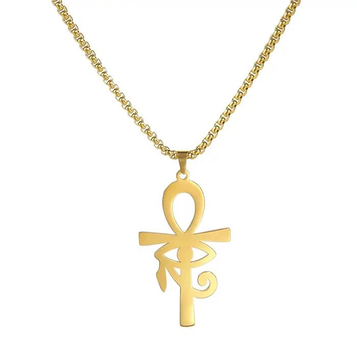 Oeil d'horus egypte chaîne colliers pour femmes hommes en acier inoxydable Ankh croix collier religieux tour de cou