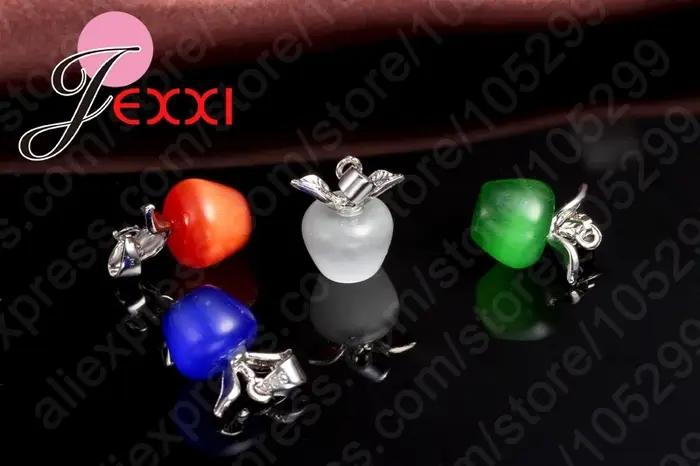 Collier pendentif en pierre d'yeux de chat de pomme en argent regardé 925