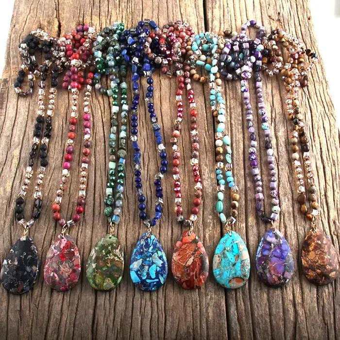 RH mode bohème bijoux 6mm pierres naturelles cristal avec Semi précieux Dorp pendentif colliers pour Boho collier