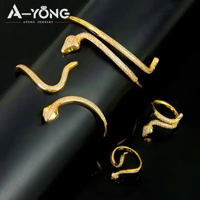 Bracelet et bague Punk Hip Hop plaqué or 24 carats zircone brésilienne vintage animal motifs bijoux pour femmes occasions spéciales