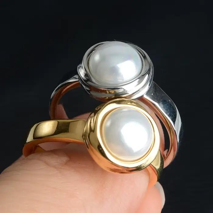 Keisha Lena élégant Imitation perles bague pour femme or argent-couleur acier inoxydable haute qualité livraison directe # 6~10