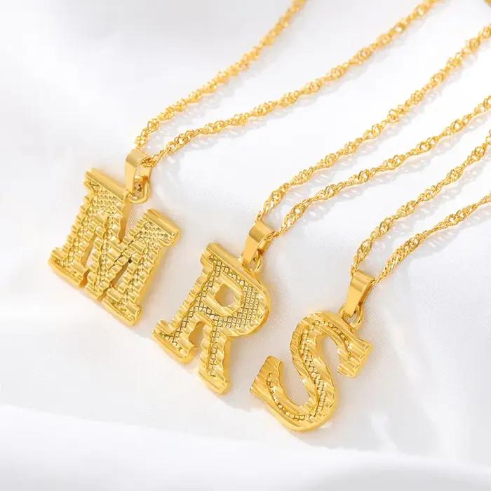 Mode plaqué or 26 lettre initiale pendentif vague d'eau chaîne collier pour femmes hommes