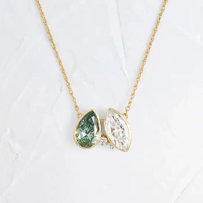 Pendentif en forme de poire marquoise en argent Sterling 925 avec Zircon vert et bleu collier CZ pour femmes bijoux de luxe pour occasions spéciales
