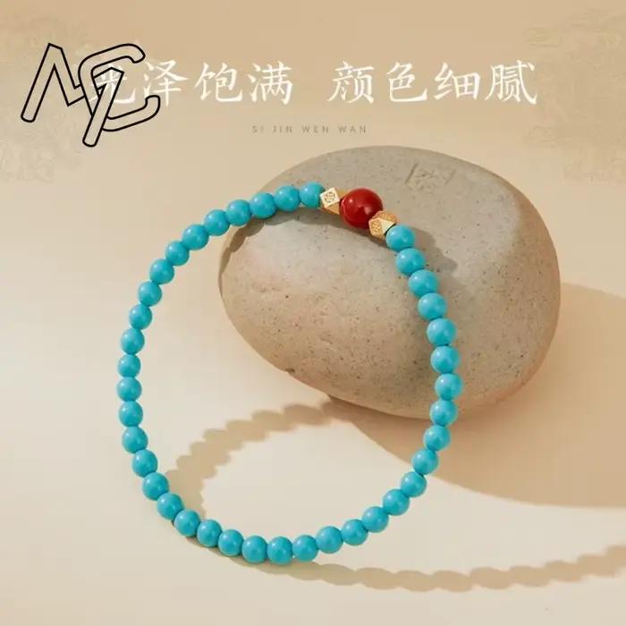 Bracelet en perles de cinabre et turquoise véritable pierres précieuses sculptées vintage pour femme occasions spéciales artisanat traditionnel