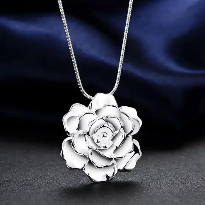 Collier en argent plaqué serpent pour femme, pendentif fleur, bijoux de mariage, beau, romantique, vente en gros