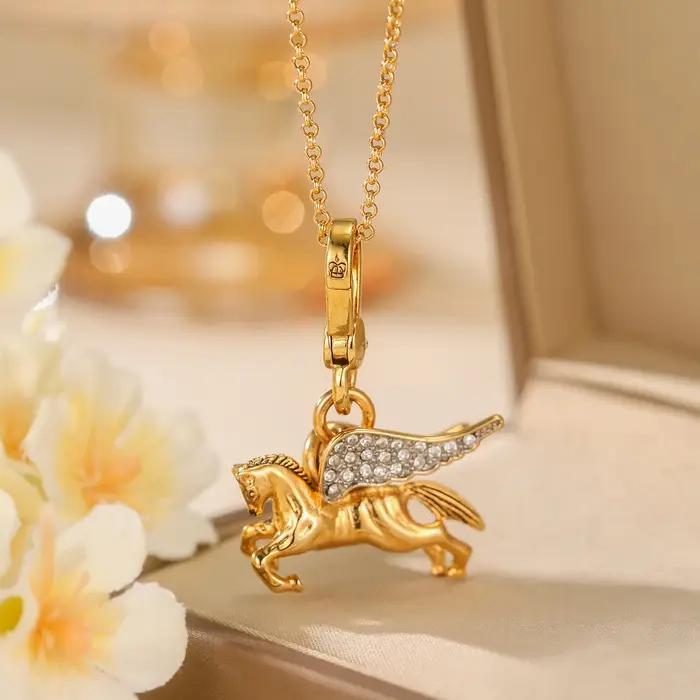 Mode luxe Faux Zircon ailes doré Pegasus pendentif collier pour les femmes Cool petite fête bijoux sac pendentif cadeaux d'halloween