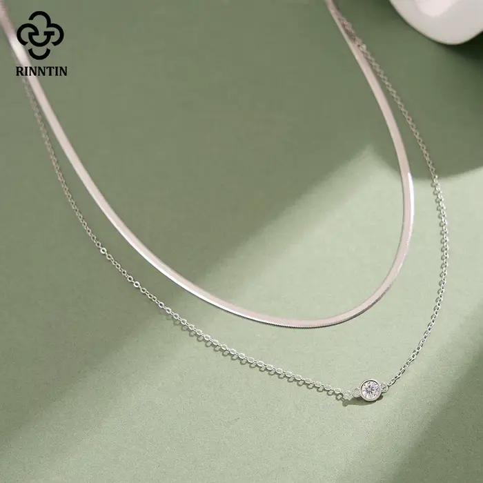 Collier ras du cou superposé élégant en argent sterling 925 Rinntin pour femme