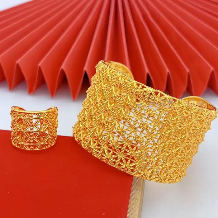 Bracelets et bagues plaqués or style éthiopien et arabe motifs floraux pour femmes occasions spéciales mariage