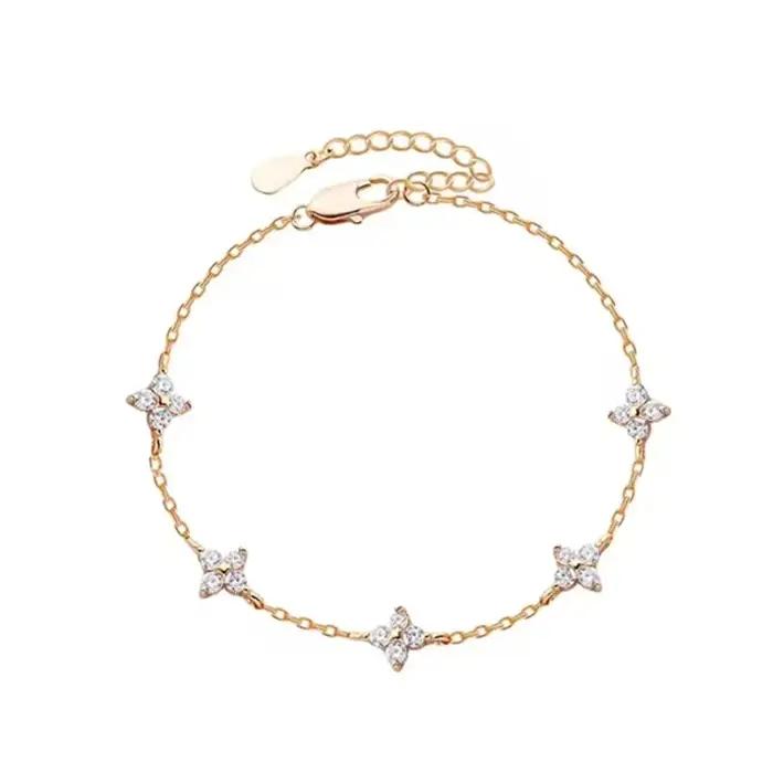 Bracelet à fleurs en cristal de haute qualité pour femmes, style romantique et mignon, bijou personnalisable et ajustable pour toutes les occasions spéciales