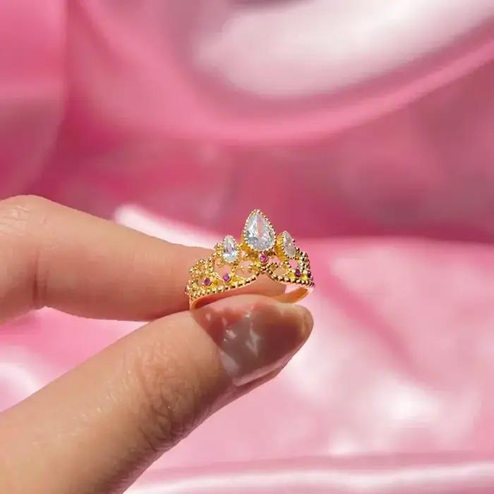 Bagues de princesse réglables en plaqué or 14K avec zirconium blanc pour femmes occasions spéciales mariage style mode