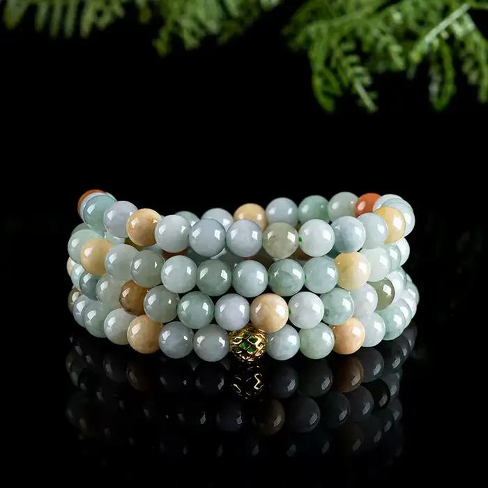 Jadéite naturelle du Myanmar pour hommes et femmes, collier de perles rondes colorées, perles de diversification de la glace, bijoux de pull, vente en gros, qualité A