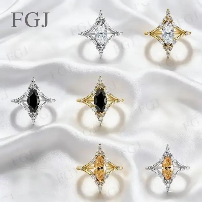 Bague Vintage en Moissanite Taille Marquise - Argent 925 Couleur D/Noir/Champagne Bijoux Fins Cadeau de Fiançailles Fête des Mères pour Femme