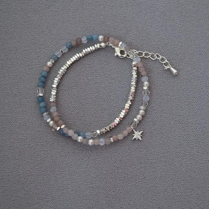 LENNIK – Bracelet en argent Sterling avec perles de pierre blanche, véritable bracelet empilé à Double couche, collier minimaliste et élégant