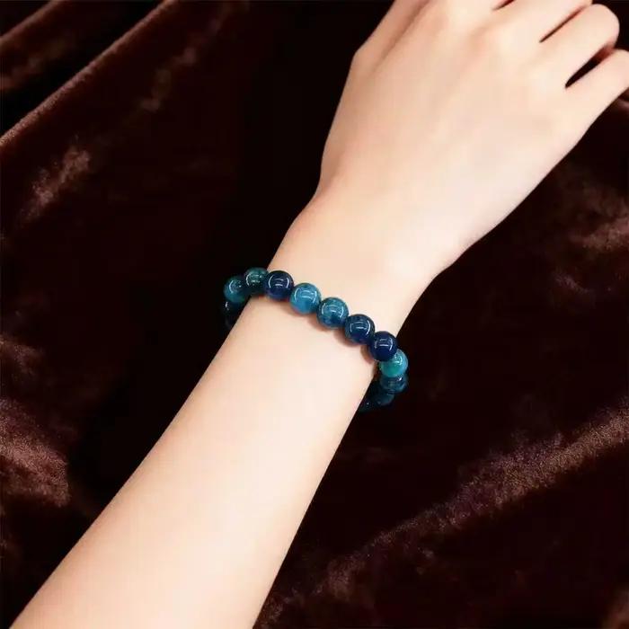 Bracelet de perles d'apatite bleue avec concept Reiki pour hommes et femmes