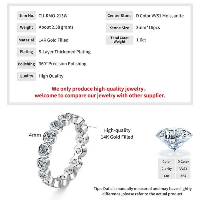 Lnkry – bague d'éternité en Moissanite de 3mm avec certificat GRA pour femmes