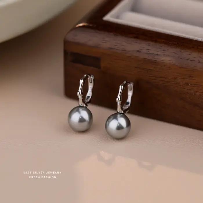 INZATT réel 925 en argent Sterling perle bambou Joint boucles d'oreilles pour les femmes Hiphop bijoux fins accessoires minimalistes