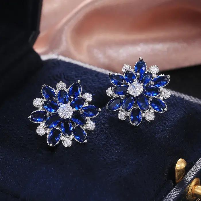 Huitan nouveauté magnifique grande fleur boucle d'oreille pour les femmes de mariage fiançailles danse fête Noble brillant Zircon pierre boucles d'oreilles