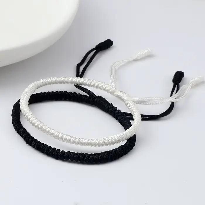 Bracelets noirs et blancs pour Couple, taille réglable, faits à la main, porte-bonheur pour femmes et hommes, breloque de Protection, bijoux d'amour
