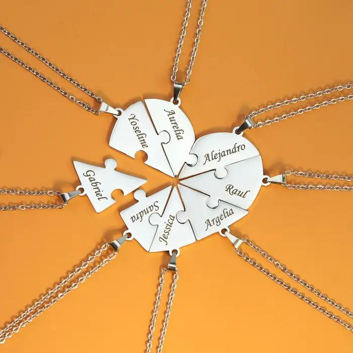 Noms personnalisés Puzzle pièces de coeur collier