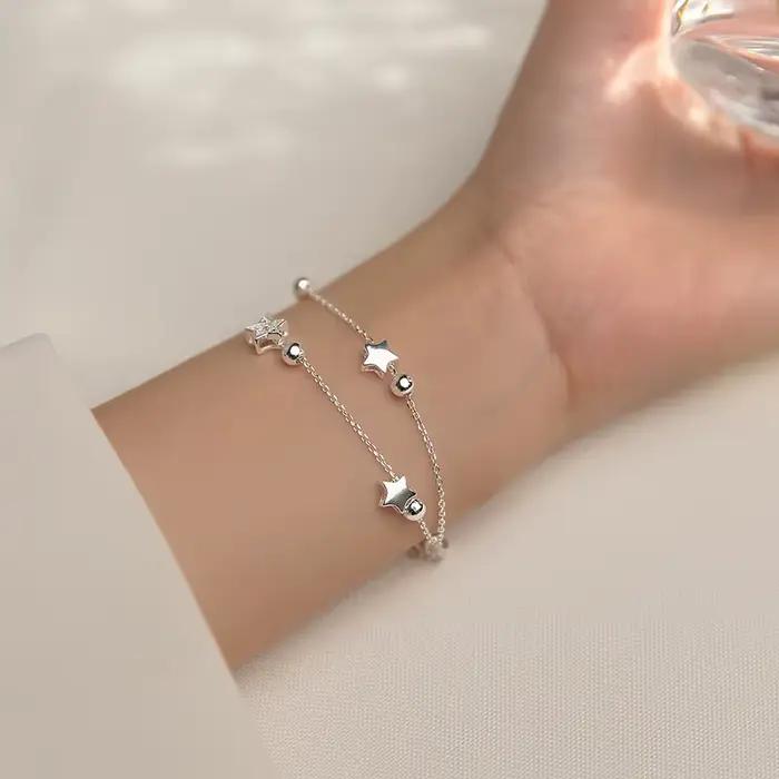 VENTFILLE 925 timbre couleur argent étoile Bracelet mode coréenne étoiles à cinq branches cristal Double Bracelet livraison directe en gros