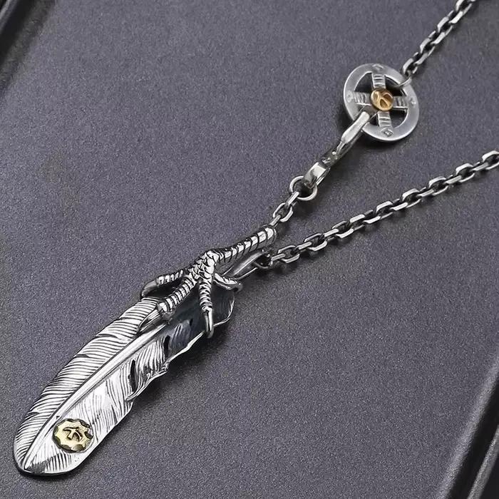 Collier long pour pull, style griffe d'aigle, plume, Taijiao, forme géométrique, chaîne simple avec