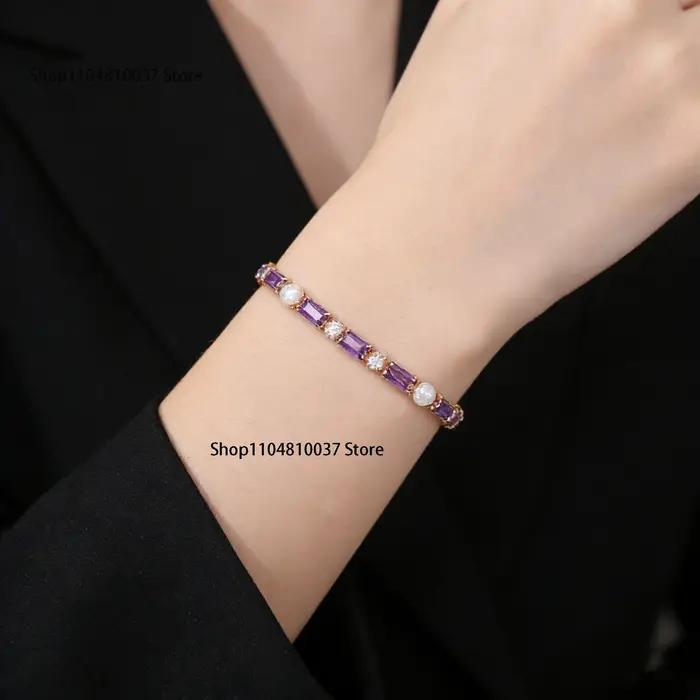 Bracelet en argent sterling 925 de luxe abordable avec cristaux violets et pierres précieuses