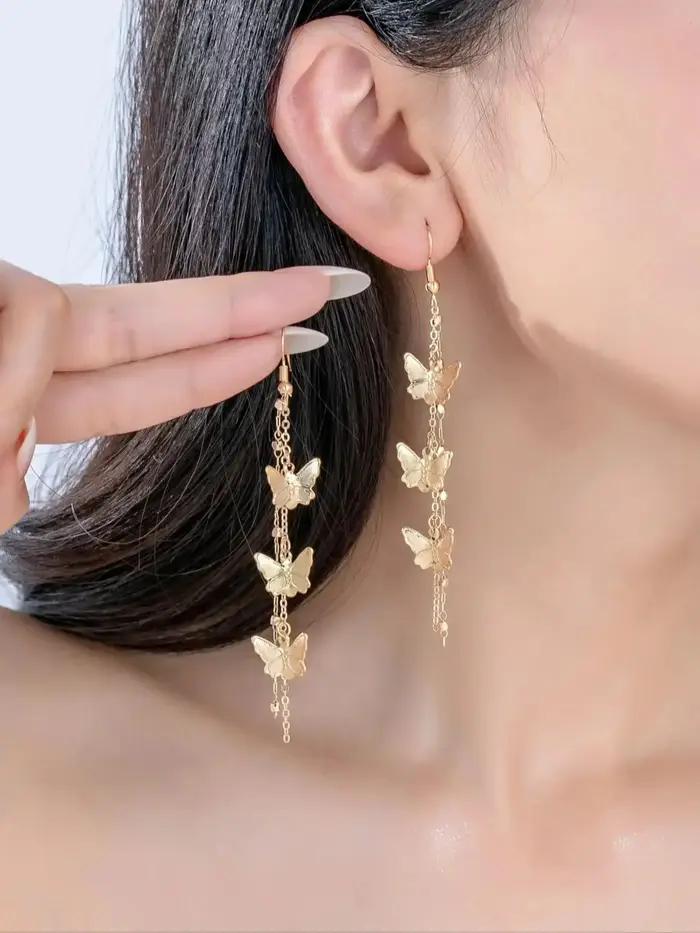 Boucles d'oreilles à pampilles papillon pour femmes, luxe léger, haut de gamme, polyvalentes