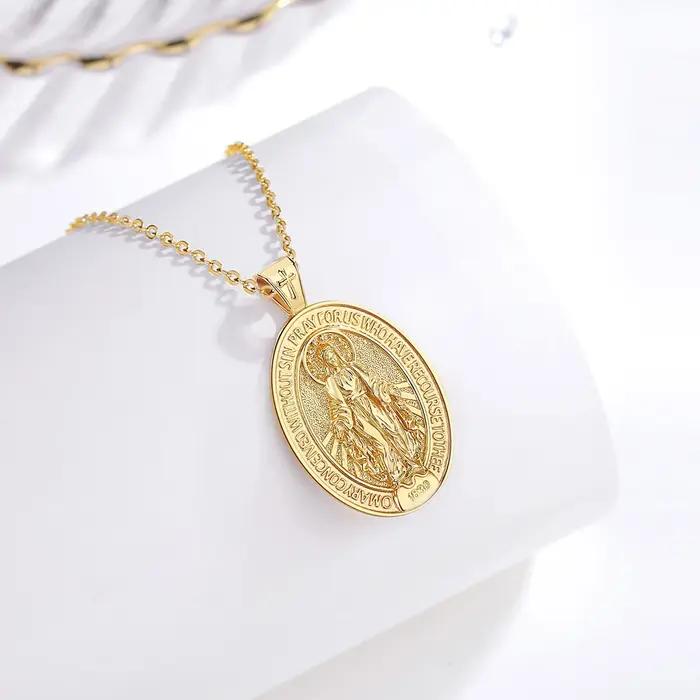 Collier Vierge Marie en Argent Sterling 925 avec Pendentif Religieux Or 18 Carats Bijoux Femmes Occasions Spéciales