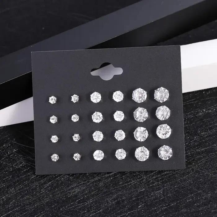 Nouveau 12 paire/pack blanc brillant boucles d'oreilles de mariage ensemble pour femmes hommes cristal bijoux