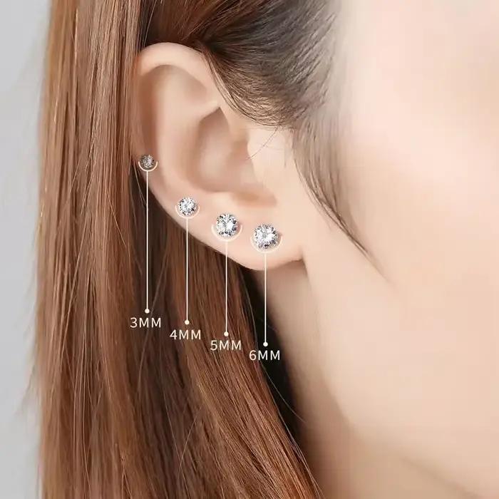 Boucles d'oreilles à clous en argent sterling 925 avec pierres de zirconium blanc pour femmes, bijoux élégants et durables pour occasions spéciales