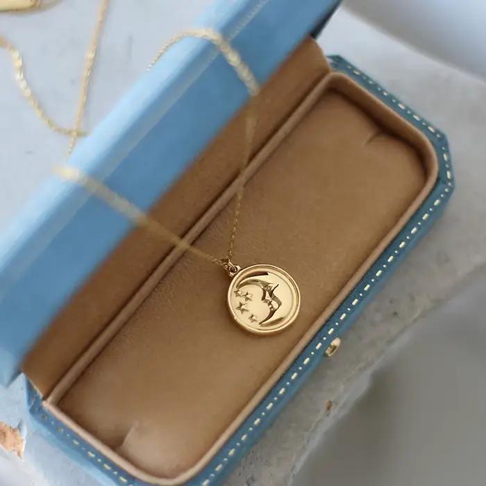 Amaiyllis-Collier ras du cou en or 18 carats pour femme, croissant de lune, étoile, rond, clavicule, pendentif, pièces de monnaie, breloque, bijoux Boho