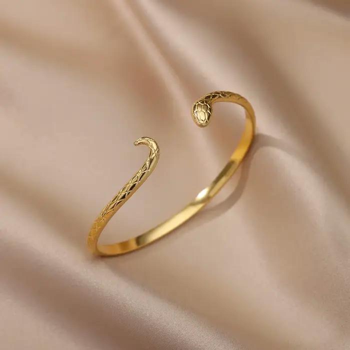 Bracelet serpent pour femmes, ouverture en acier inoxydable plaqué or, bijoux esthétiques animaux, pulseras mujer