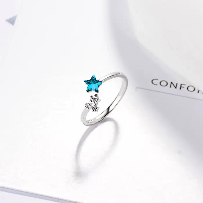 Bague en argent sterling 925 étoile en zirconium blanc élégante pour femmes occasions spéciales engagement anniversaire mariage