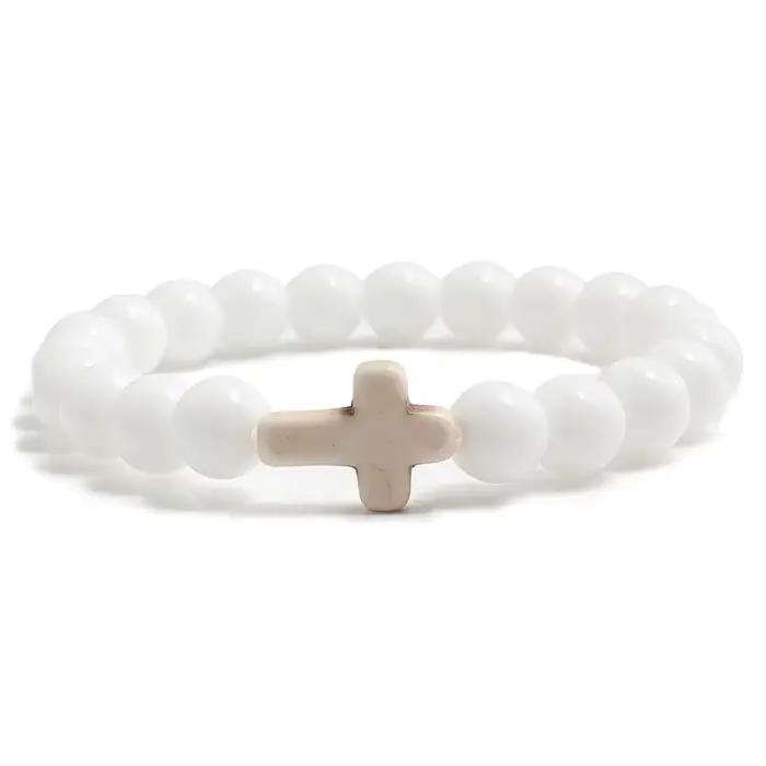 Bracelets de mode en pierre naturelle avec breloque croix de Jésus