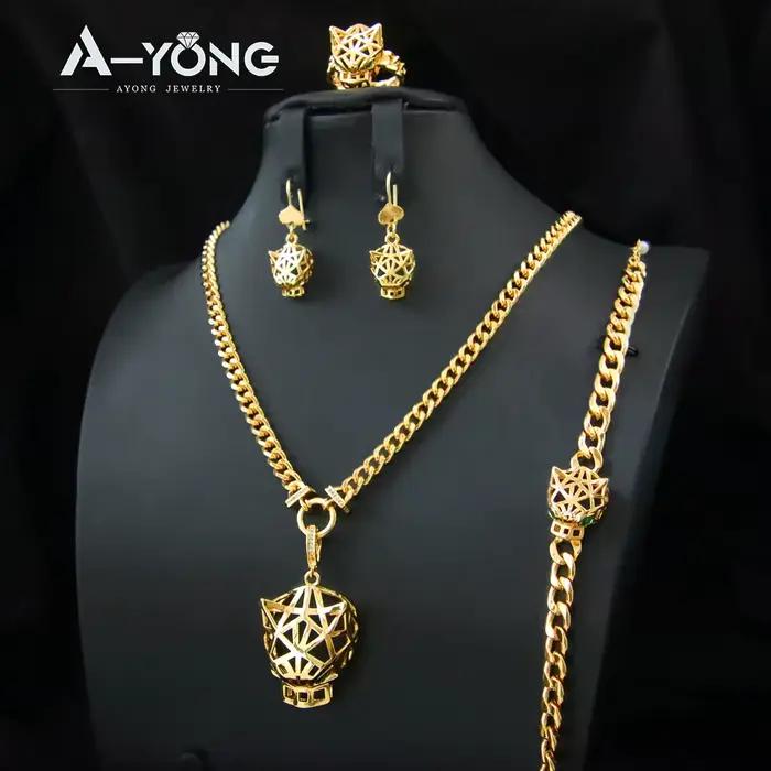 Ensemble de colliers de luxe avec pendentif léopard Hip Hop plaqué or 21 carats bijoux punk panthère moyen-orient vintage pour femmes occasions spéciales soirées de gala